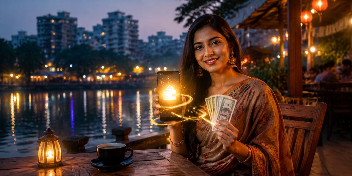 ঢাকায় ব্যবহারকারী ক্যাশব্যাক বোনাস চেক করছেন মোবাইলে